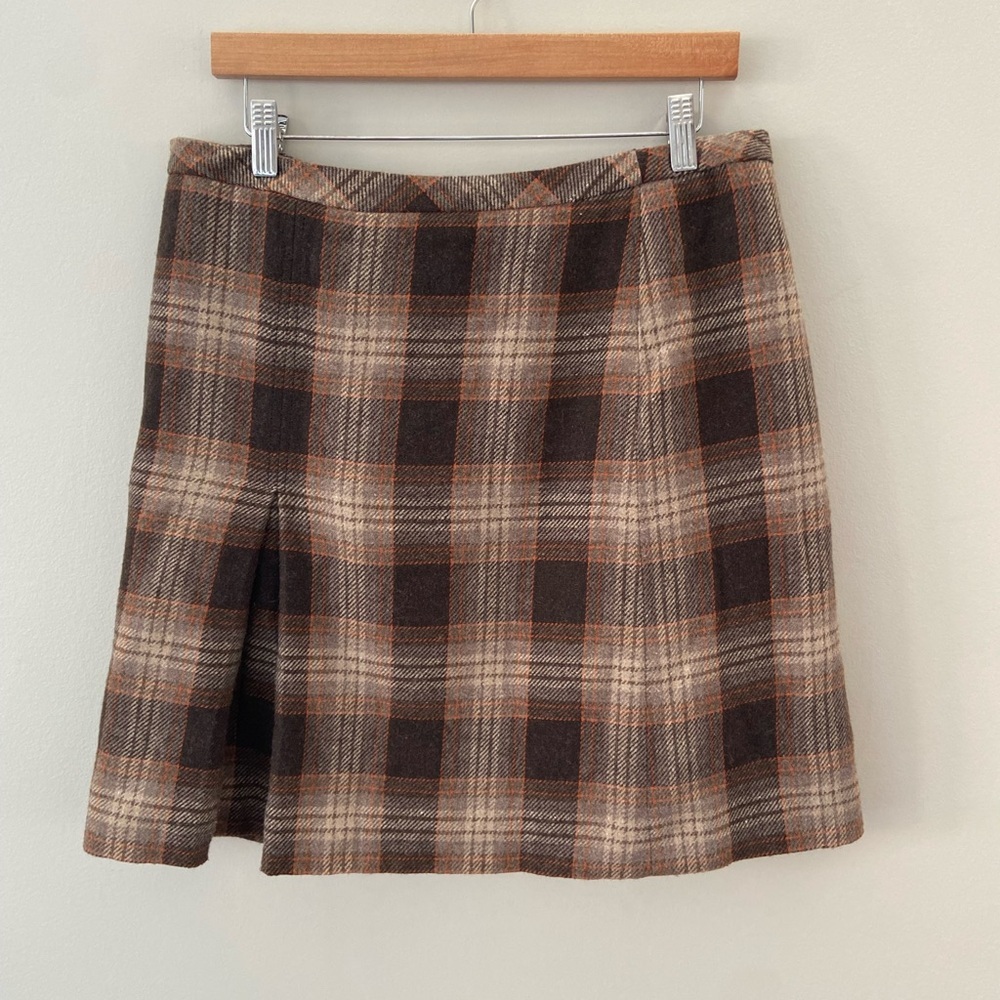 Steilmann Vintage Fall Plaid Wool Blend Brown Knee Length Tailored Skirt - Picture 2 of 6